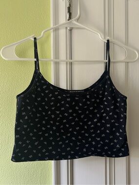 Brandy Melville Black Mini Floral Spaghetti-Strap Cami